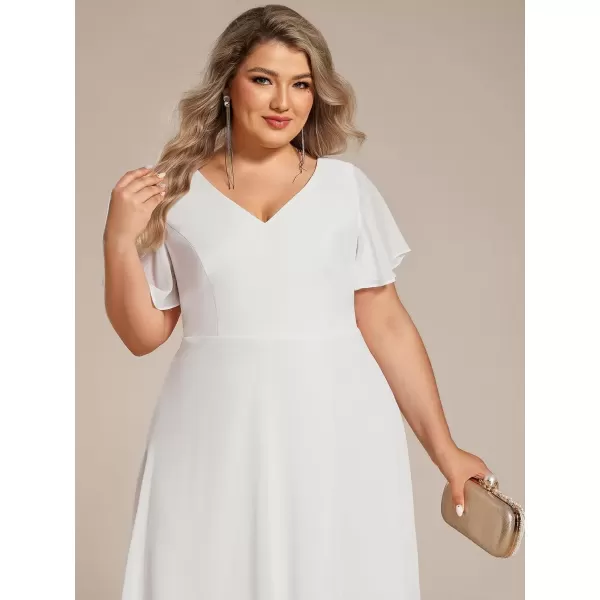 imageEverPretty Womens Plus Size V Neck Asymmetric Hem Chiffon Wedding Guest Dress 01756DAWhite