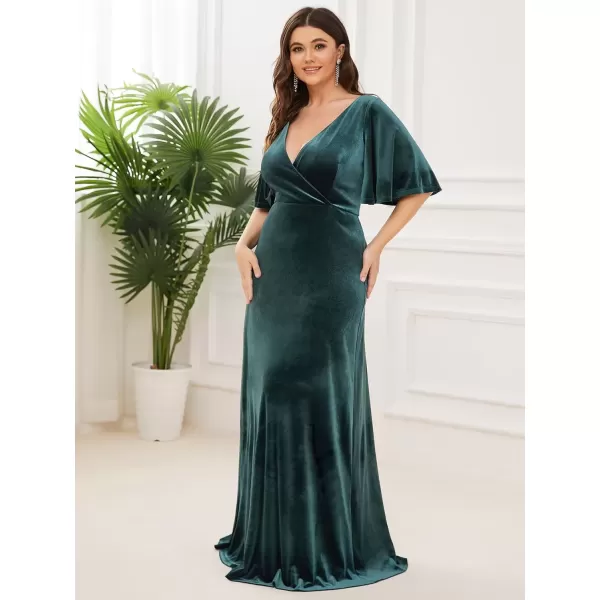 imageEverPretty Womens Retro VNeck Ruffles Sleeves Aline Velvet Maxi Winter Plus Size Formal Dress 00861DADark Green