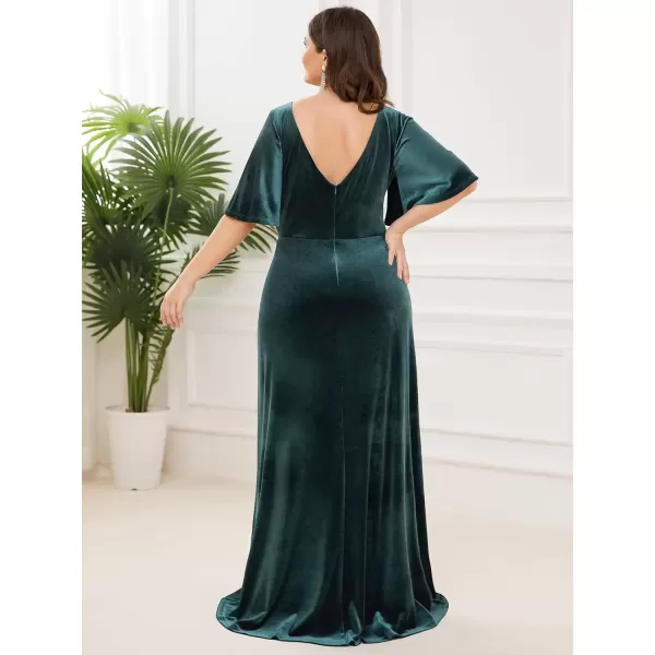 imageEverPretty Womens Retro VNeck Ruffles Sleeves Aline Velvet Maxi Winter Plus Size Formal Dress 00861DADark Green