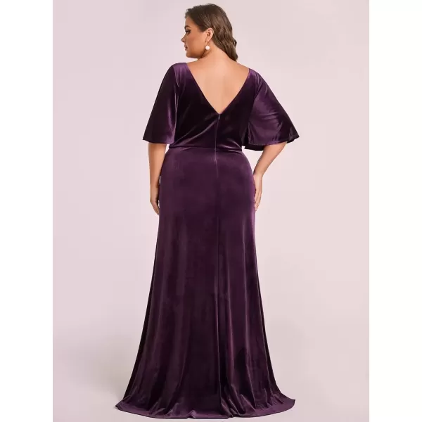 imageEverPretty Womens Retro VNeck Ruffles Sleeves Aline Velvet Maxi Winter Plus Size Formal Dress 00861DADark Purple