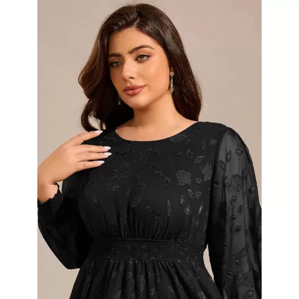 imageEverPretty Womens Round Neck A Line Chiffon Long Sleeves Midi Length Plus Size Casual Dress for Wedding Guest 02279DABlack