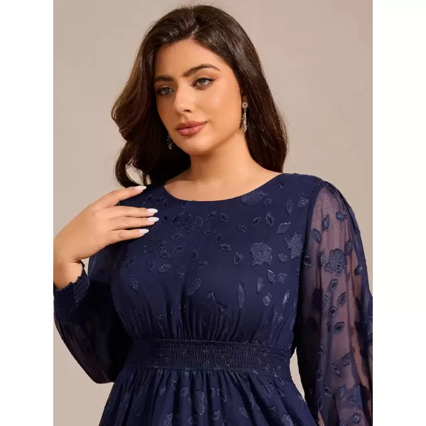 imageEverPretty Womens Round Neck A Line Chiffon Long Sleeves Midi Length Plus Size Casual Dress for Wedding Guest 02279DANavy Blue