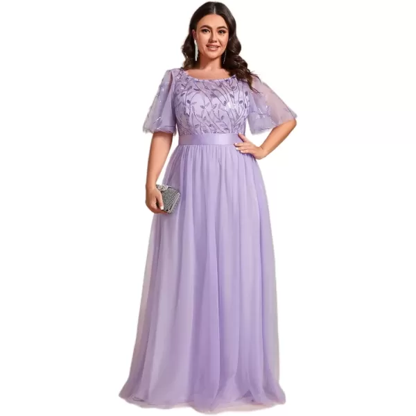 imageEverPretty Womens Round Neck Short Sleeves Plus Size ALine Tulle Sequin Formal Evening Dresses 0904DA2Lavender