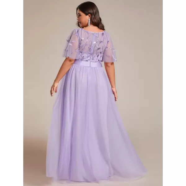 imageEverPretty Womens Round Neck Short Sleeves Plus Size ALine Tulle Sequin Formal Evening Dresses 0904DA2Lavender