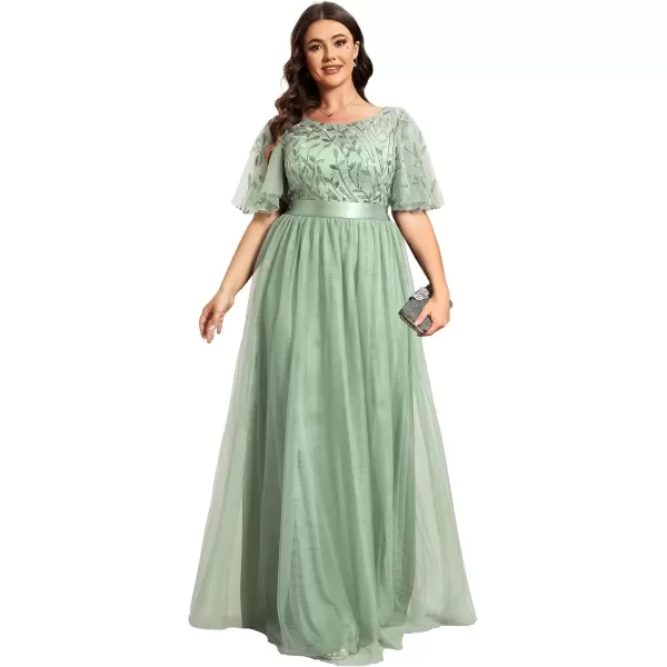 imageEverPretty Womens Round Neck Short Sleeves Plus Size ALine Tulle Sequin Formal Evening Dresses 0904DA2Mint Green