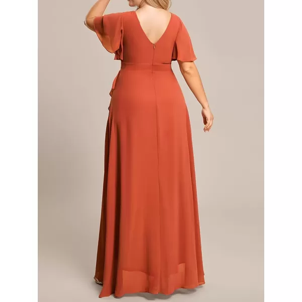 imageEverPretty Womens Summer V Neck High Low Chiffon Plus Size Curvy Semi Formal Wedding Guest Dresses with Sleeves 1749DAPHBurnt Orange