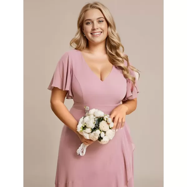 imageEverPretty Womens Summer V Neck High Low Chiffon Plus Size Curvy Semi Formal Wedding Guest Dresses with Sleeves 1749DAPHDusty Rose