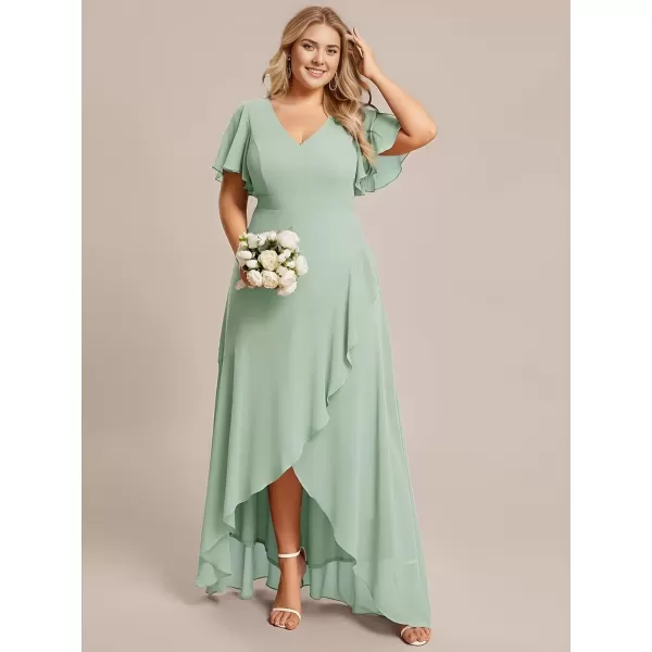 imageEverPretty Womens Summer V Neck High Low Chiffon Plus Size Curvy Semi Formal Wedding Guest Dresses with Sleeves 1749DAPHMint Green