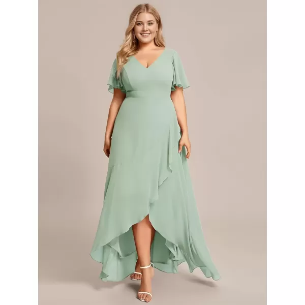 imageEverPretty Womens Summer V Neck High Low Chiffon Plus Size Curvy Semi Formal Wedding Guest Dresses with Sleeves 1749DAPHMint Green