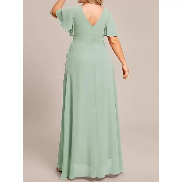 imageEverPretty Womens Summer V Neck High Low Chiffon Plus Size Curvy Semi Formal Wedding Guest Dresses with Sleeves 1749DAPHMint Green