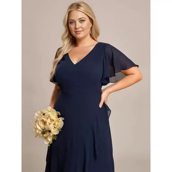 imageEverPretty Womens Summer V Neck High Low Chiffon Plus Size Curvy Semi Formal Wedding Guest Dresses with Sleeves 1749DAPHNavy