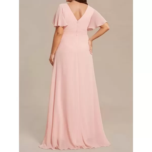 imageEverPretty Womens Summer V Neck High Low Chiffon Plus Size Curvy Semi Formal Wedding Guest Dresses with Sleeves 1749DAPHPink