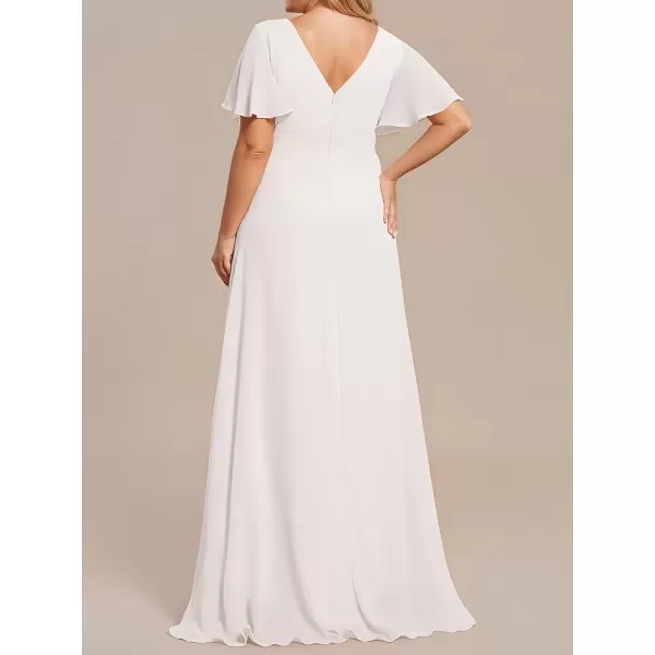 imageEverPretty Womens Summer V Neck High Low Chiffon Plus Size Curvy Semi Formal Wedding Guest Dresses with Sleeves 1749DAPHWhite