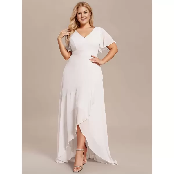 imageEverPretty Womens Summer V Neck High Low Chiffon Plus Size Curvy Semi Formal Wedding Guest Dresses with Sleeves 1749DAPHWhite