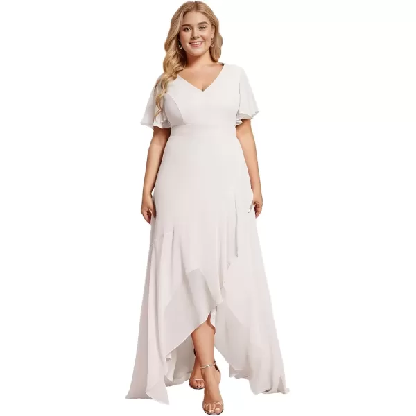 imageEverPretty Womens Summer V Neck High Low Chiffon Plus Size Curvy Semi Formal Wedding Guest Dresses with Sleeves 1749DAPHWhite