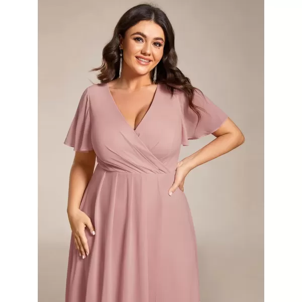 imageEverPretty Womens V Neck Pleated Plus Size Ruffle Sleeves Chiffon High Low Formal Wedding Guest Dresses 02084DAPHDusty Rose