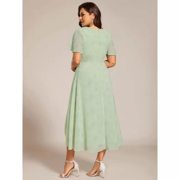 imageEverPretty Womens V Neck Pleated Plus Size Ruffle Sleeves Chiffon High Low Formal Wedding Guest Dresses 02084DAPHLight Green Roses