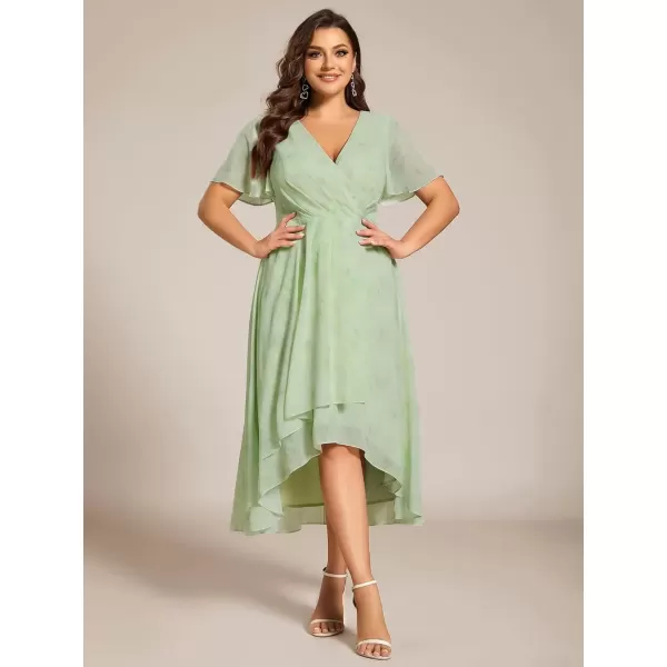 imageEverPretty Womens V Neck Pleated Plus Size Ruffle Sleeves Chiffon High Low Formal Wedding Guest Dresses 02084DAPHLight Green Roses