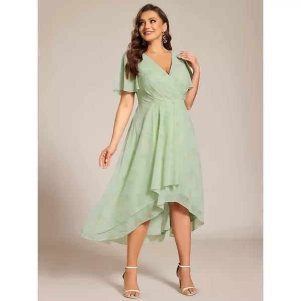 imageEverPretty Womens V Neck Pleated Plus Size Ruffle Sleeves Chiffon High Low Formal Wedding Guest Dresses 02084DAPHLight Green Roses