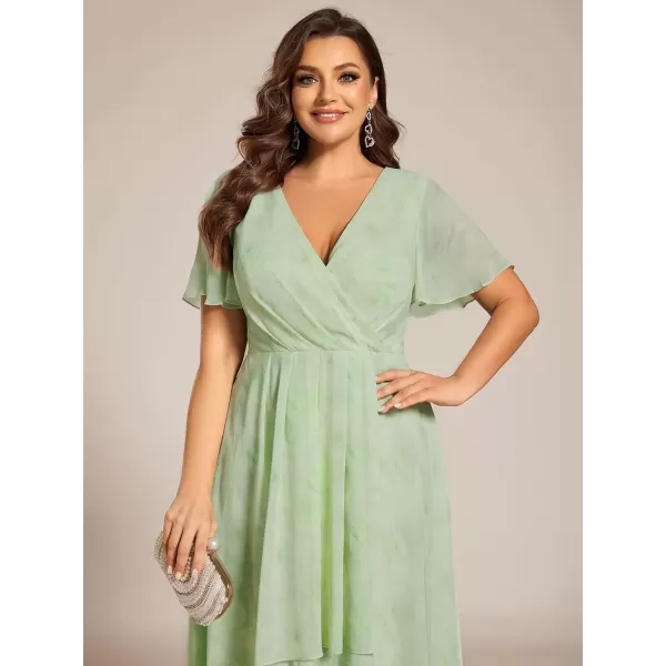 imageEverPretty Womens V Neck Pleated Plus Size Ruffle Sleeves Chiffon High Low Formal Wedding Guest Dresses 02084DAPHLight Green Roses