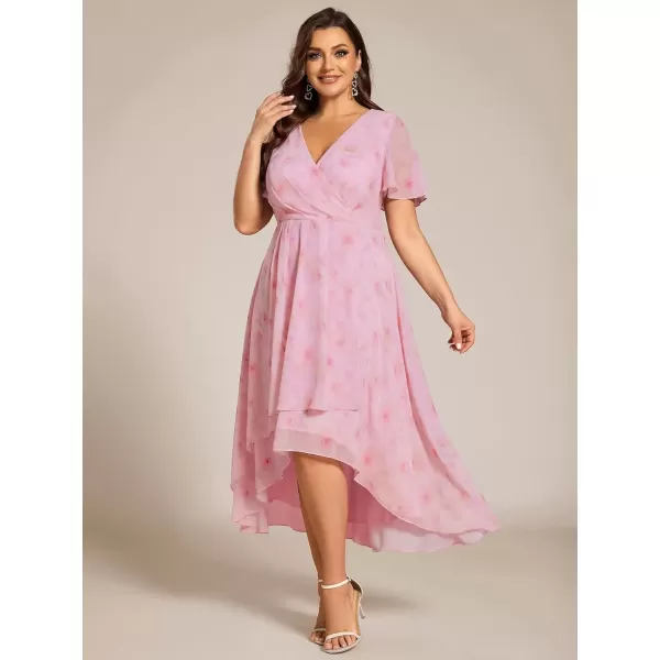 imageEverPretty Womens V Neck Pleated Plus Size Ruffle Sleeves Chiffon High Low Formal Wedding Guest Dresses 02084DAPHLight Purple Roses