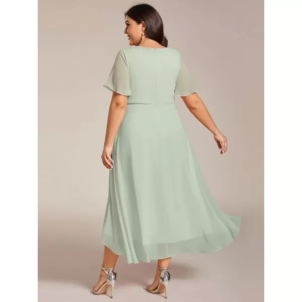 imageEverPretty Womens V Neck Pleated Plus Size Ruffle Sleeves Chiffon High Low Formal Wedding Guest Dresses 02084DAPHMint Green