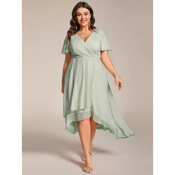 imageEverPretty Womens V Neck Pleated Plus Size Ruffle Sleeves Chiffon High Low Formal Wedding Guest Dresses 02084DAPHMint Green