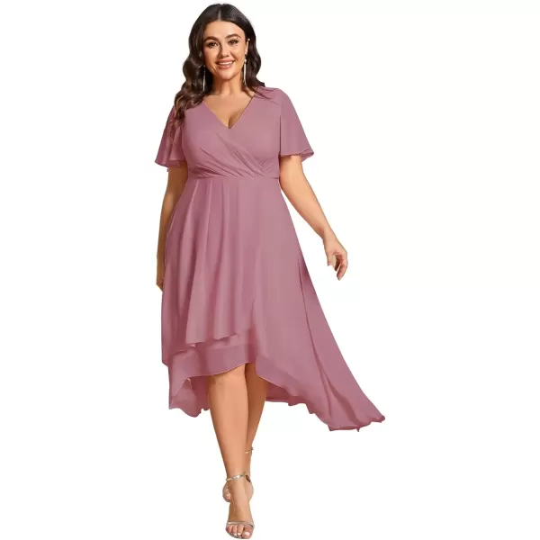 imageEverPretty Womens V Neck Pleated Plus Size Ruffle Sleeves Chiffon High Low Formal Wedding Guest Dresses 02084DAPHOrchid