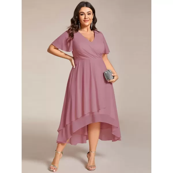 imageEverPretty Womens V Neck Pleated Plus Size Ruffle Sleeves Chiffon High Low Formal Wedding Guest Dresses 02084DAPHOrchid