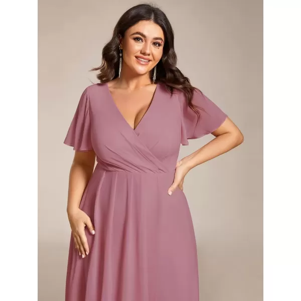 imageEverPretty Womens V Neck Pleated Plus Size Ruffle Sleeves Chiffon High Low Formal Wedding Guest Dresses 02084DAPHOrchid