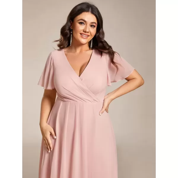 imageEverPretty Womens V Neck Pleated Plus Size Ruffle Sleeves Chiffon High Low Formal Wedding Guest Dresses 02084DAPHPink