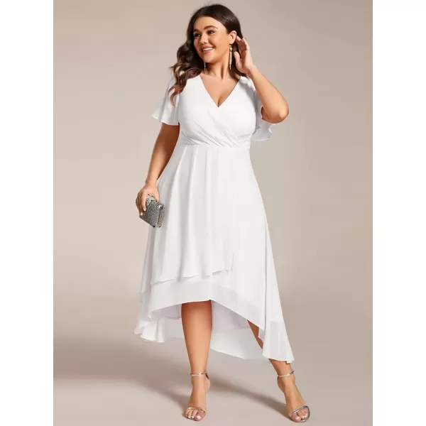 imageEverPretty Womens V Neck Pleated Plus Size Ruffle Sleeves Chiffon High Low Formal Wedding Guest Dresses 02084DAPHWhite