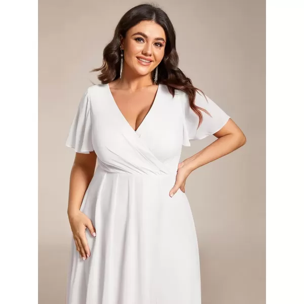 imageEverPretty Womens V Neck Pleated Plus Size Ruffle Sleeves Chiffon High Low Formal Wedding Guest Dresses 02084DAPHWhite