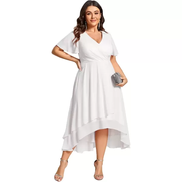 imageEverPretty Womens V Neck Pleated Plus Size Ruffle Sleeves Chiffon High Low Formal Wedding Guest Dresses 02084DAPHWhite