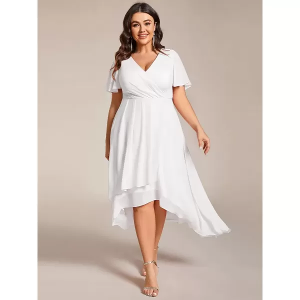 imageEverPretty Womens V Neck Pleated Plus Size Ruffle Sleeves Chiffon High Low Formal Wedding Guest Dresses 02084DAPHWhite