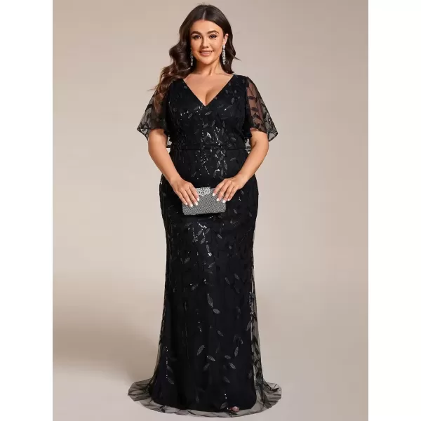 imageEverPretty Womens VNeck Curvy Embroidery Formal Dresses Plus Size Sequin Mother of The Bride Dresses 0692PZUSABlack