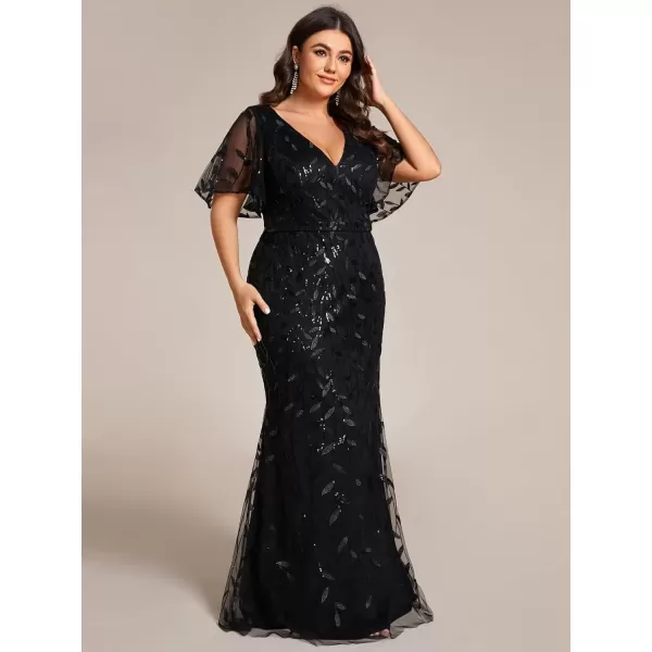 imageEverPretty Womens VNeck Curvy Embroidery Formal Dresses Plus Size Sequin Mother of The Bride Dresses 0692PZUSABlack