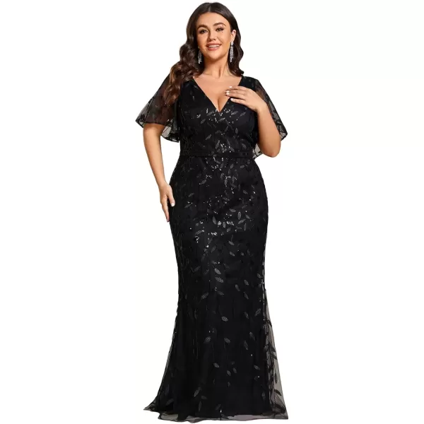 imageEverPretty Womens VNeck Curvy Embroidery Formal Dresses Plus Size Sequin Mother of The Bride Dresses 0692PZUSABlack