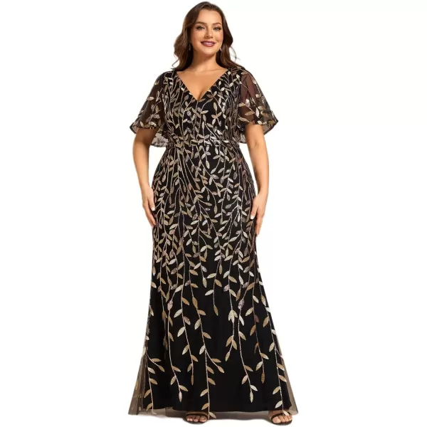 imageEverPretty Womens VNeck Curvy Embroidery Formal Dresses Plus Size Sequin Mother of The Bride Dresses 0692PZUSABlack Gold