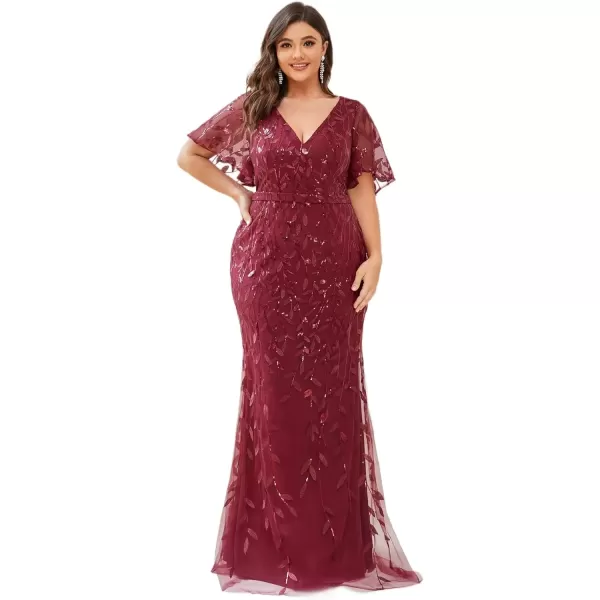 imageEverPretty Womens VNeck Curvy Embroidery Formal Dresses Plus Size Sequin Mother of The Bride Dresses 0692PZUSABurgundy