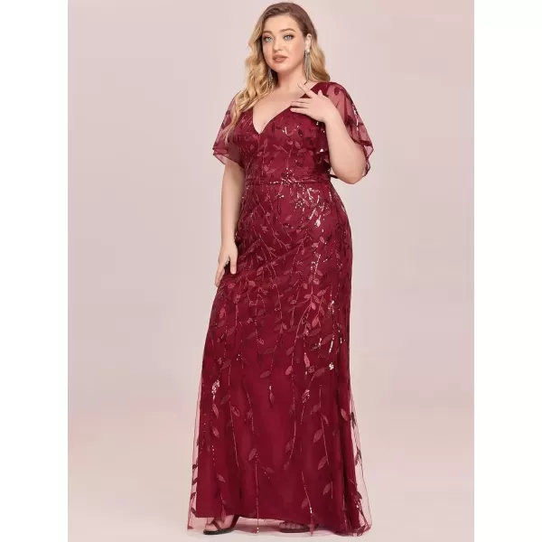 imageEverPretty Womens VNeck Curvy Embroidery Formal Dresses Plus Size Sequin Mother of The Bride Dresses 0692PZUSABurgundy