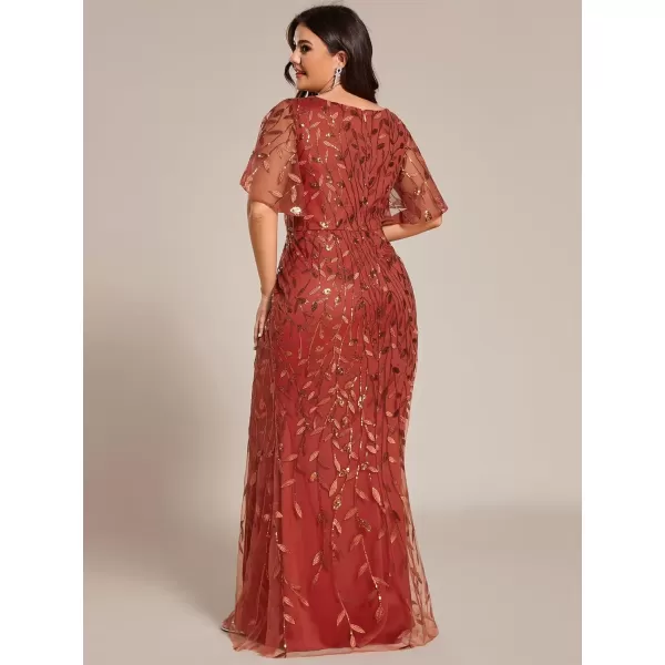 imageEverPretty Womens VNeck Curvy Embroidery Formal Dresses Plus Size Sequin Mother of The Bride Dresses 0692PZUSABurnt Orange