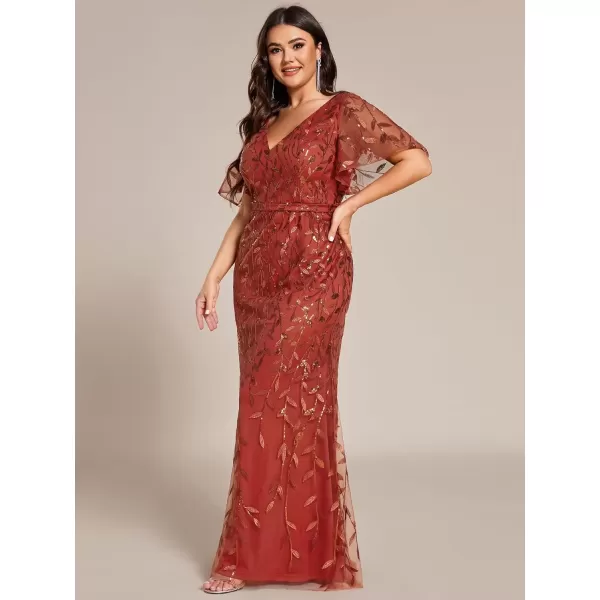 imageEverPretty Womens VNeck Curvy Embroidery Formal Dresses Plus Size Sequin Mother of The Bride Dresses 0692PZUSABurnt Orange