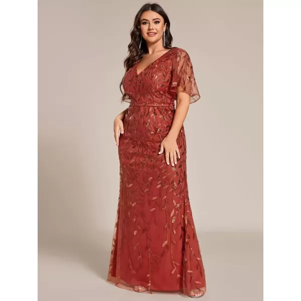 imageEverPretty Womens VNeck Curvy Embroidery Formal Dresses Plus Size Sequin Mother of The Bride Dresses 0692PZUSABurnt Orange