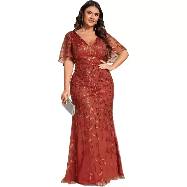 imageEverPretty Womens VNeck Curvy Embroidery Formal Dresses Plus Size Sequin Mother of The Bride Dresses 0692PZUSABurnt Orange