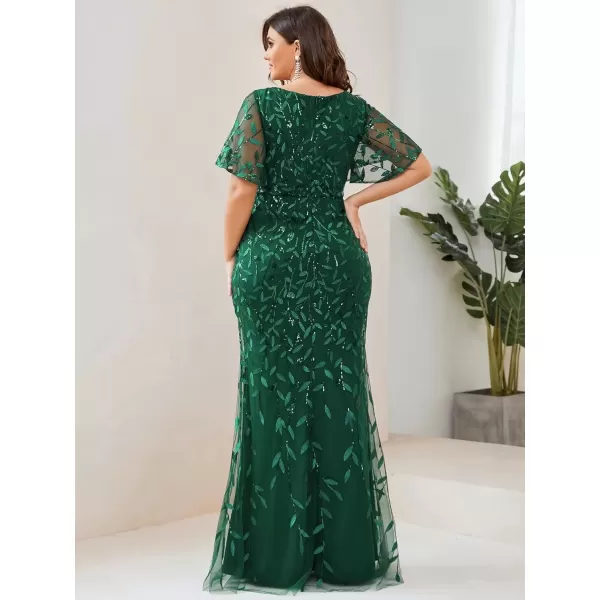 imageEverPretty Womens VNeck Curvy Embroidery Formal Dresses Plus Size Sequin Mother of The Bride Dresses 0692PZUSADark Green