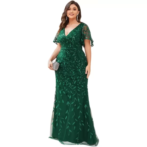 imageEverPretty Womens VNeck Curvy Embroidery Formal Dresses Plus Size Sequin Mother of The Bride Dresses 0692PZUSADark Green