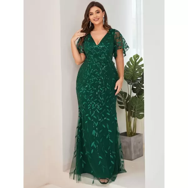 imageEverPretty Womens VNeck Curvy Embroidery Formal Dresses Plus Size Sequin Mother of The Bride Dresses 0692PZUSADark Green