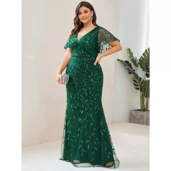 imageEverPretty Womens VNeck Curvy Embroidery Formal Dresses Plus Size Sequin Mother of The Bride Dresses 0692PZUSADark Green