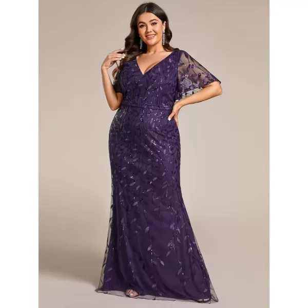 imageEverPretty Womens VNeck Curvy Embroidery Formal Dresses Plus Size Sequin Mother of The Bride Dresses 0692PZUSADeep Purple